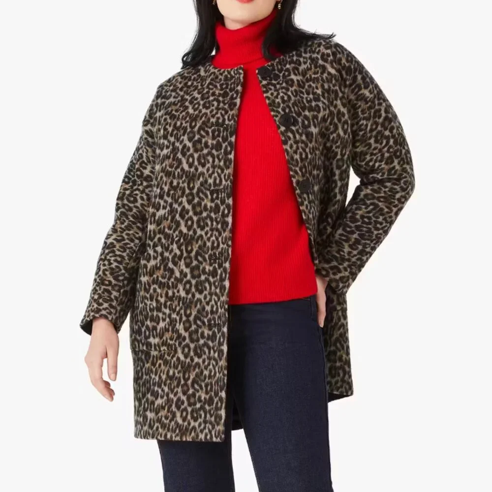 Kate Spade Brushed Leopard Wool Blend Cocoon Coat XS NWT
